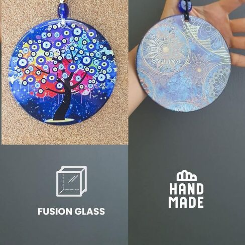 Turkish Handmade Large Glass Blue Evil Eye Wall Decor Hanging Decoration for Home - Nazar Amulet Charm Ornament - Greek Protection Bead Home Decorations - Ojo Turco para Casa - Office Charms in Saudi Arabia
