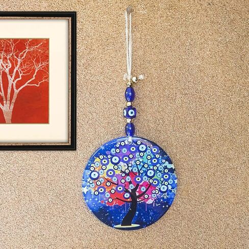 Turkish Handmade Large Glass Blue Evil Eye Wall Decor Hanging Decoration for Home - Nazar Amulet Charm Ornament - Greek Protection Bead Home Decorations - Ojo Turco para Casa - Office Charms in Saudi Arabia