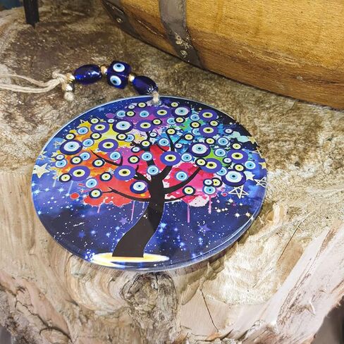 Turkish Handmade Large Glass Blue Evil Eye Wall Decor Hanging Decoration for Home - Nazar Amulet Charm Ornament - Greek Protection Bead Home Decorations - Ojo Turco para Casa - Office Charms in Saudi Arabia