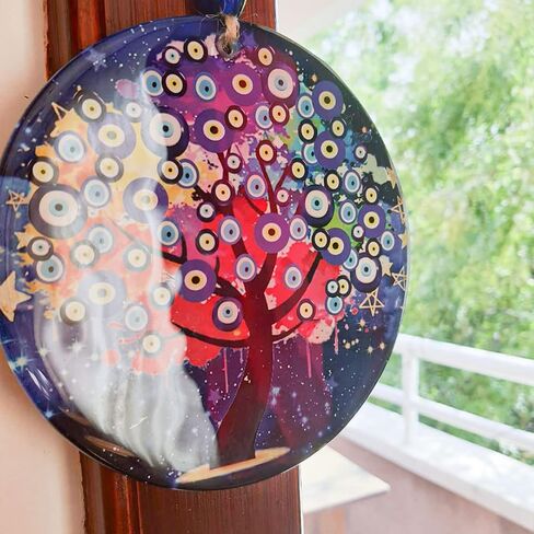 Turkish Handmade Large Glass Blue Evil Eye Wall Decor Hanging Decoration for Home - Nazar Amulet Charm Ornament - Greek Protection Bead Home Decorations - Ojo Turco para Casa - Office Charms in Saudi Arabia