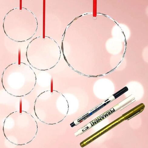 kanpura Set of 6 Personalized Glass Ornaments 3 Inch Clear Round Glass Ornament Blank with Red Ribbon for DIY Crafting Holiday Decor (Includes Black, White, and Gold Markers) in Saudi Arabia