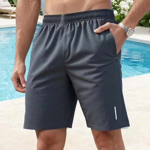 Men's Athletic Gym Workout Shorts Lightweight Quick Dry Running Basketball Shorts with Zipper Pockets in Kuwait