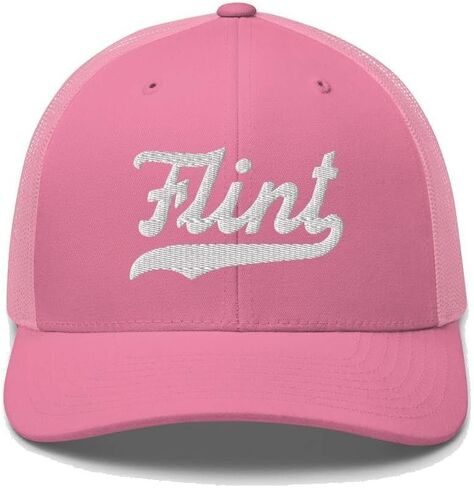 Flint Hat Flint Trucker Hat Baseball Script Embroidered Cap Vintage Sports Mesh Swoosh Gift Souvenir Headwear MI in Kuwait