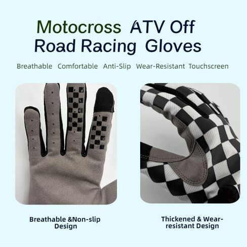 Checkered Full Finger Off-Road Motorcycle,Dirt Bike,ATV, BMX, MTB Racing Gloves Breathable & Anti-Slip Outdoor Sports Gloves for Men & Women in Saudi Arabia