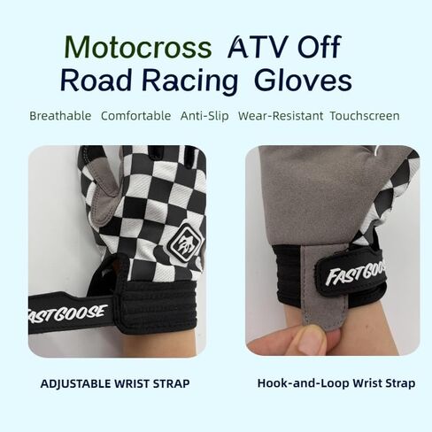 Checkered Full Finger Off-Road Motorcycle,Dirt Bike,ATV, BMX, MTB Racing Gloves Breathable & Anti-Slip Outdoor Sports Gloves for Men & Women in Saudi Arabia