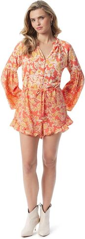Jessica Simpson Women's Aurella Ruffled Long Sleeve Button Front Romper Standard in Kuwait