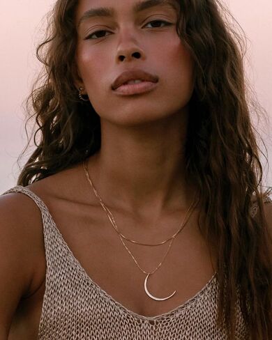 James Michelle Luna Moon Necklace for Women – 3-Year Color Guarantee – Waterproof, Non-Tarnish, Hypoallergenic, Silver & Gold PVD Coated – Perfect for Beach, Weddings, Gifts in Saudi Arabia