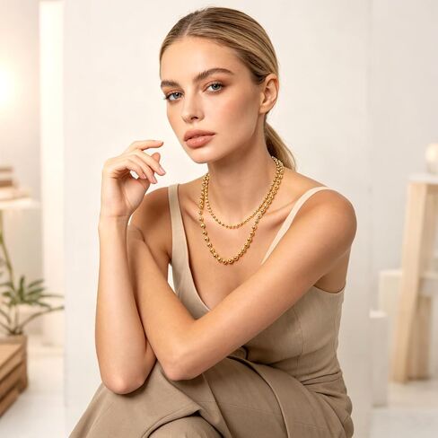 Gold Beaded Necklaces for Women Layered Choker Chunky & Dainty Ball Chain 14K Gold Plated Statement Jewelry in Saudi Arabia