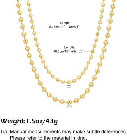 Gold Beaded Necklaces for Women Layered Choker Chunky & Dainty Ball Chain 14K Gold Plated Statement Jewelry in Saudi Arabia