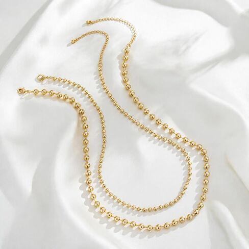 Gold Beaded Necklaces for Women Layered Choker Chunky & Dainty Ball Chain 14K Gold Plated Statement Jewelry in Saudi Arabia