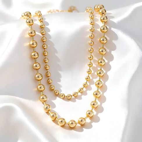 Gold Beaded Necklaces for Women Layered Choker Chunky & Dainty Ball Chain 14K Gold Plated Statement Jewelry in Saudi Arabia