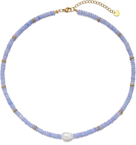 Beaded Necklace for Women, Colorful Gemstone Pearl Choker Necklace 14K Gold Natural Stone Handmade Jewelry in Saudi Arabia