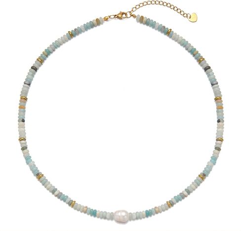 Beaded Necklace for Women, Colorful Gemstone Pearl Choker Necklace 14K Gold Natural Stone Handmade Jewelry in Saudi Arabia