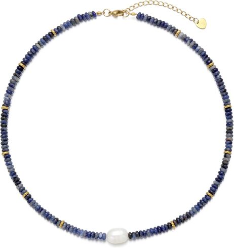 Beaded Necklace for Women, Colorful Gemstone Pearl Choker Necklace 14K Gold Natural Stone Handmade Jewelry in Saudi Arabia