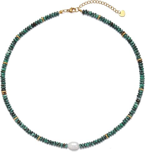 Beaded Necklace for Women, Colorful Gemstone Pearl Choker Necklace 14K Gold Natural Stone Handmade Jewelry in Saudi Arabia