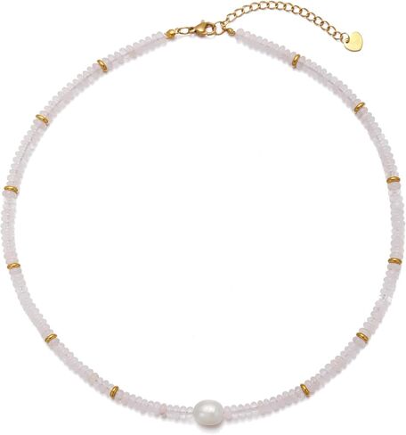 Beaded Necklace for Women, Colorful Gemstone Pearl Choker Necklace 14K Gold Natural Stone Handmade Jewelry in Saudi Arabia