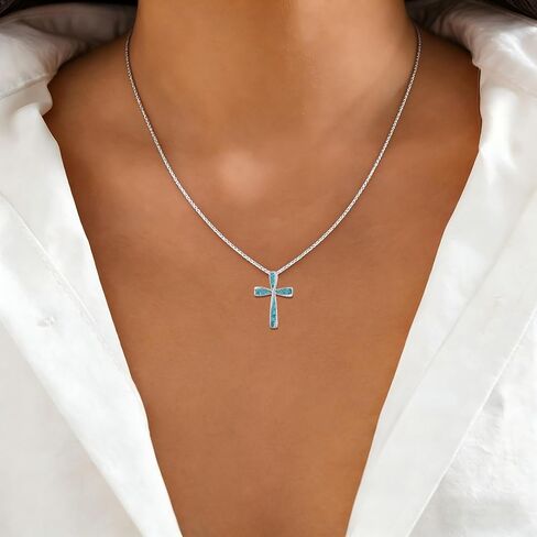 Dainty Genuine Turquoise Infinity Cross Necklace, Sterling Silver Native American Boho Western Pendant Religion Jewelry Birthdays Gift for Women Infinity Lover in Saudi Arabia