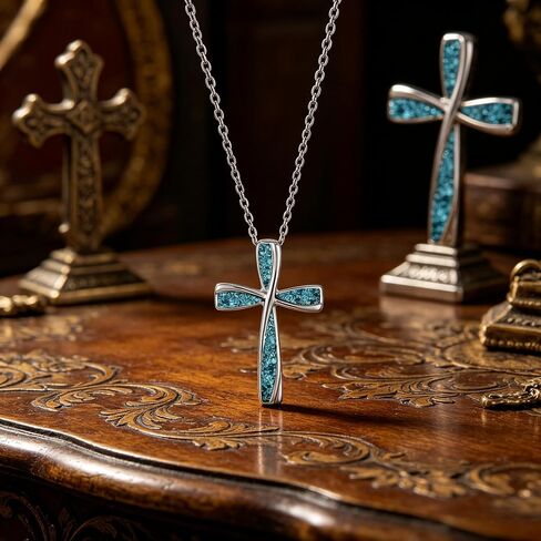 Dainty Genuine Turquoise Infinity Cross Necklace, Sterling Silver Native American Boho Western Pendant Religion Jewelry Birthdays Gift for Women Infinity Lover in Saudi Arabia