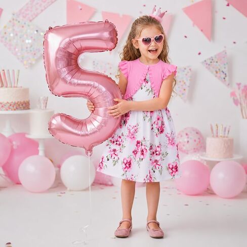 Girls' Pink Floral Dress and Cardigan Set, Sleeveless A-Line Dress with Ruffle Sleeve Bolero for Photo Day, Birthday Party in Saudi Arabia