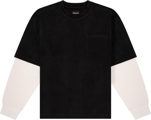 Heavyweight Double Layer Mock Neck T-Shirt, 350 GSM Cotton, Vintage Wash, Oversized Fit with Thermal Sleeves in Kuwait