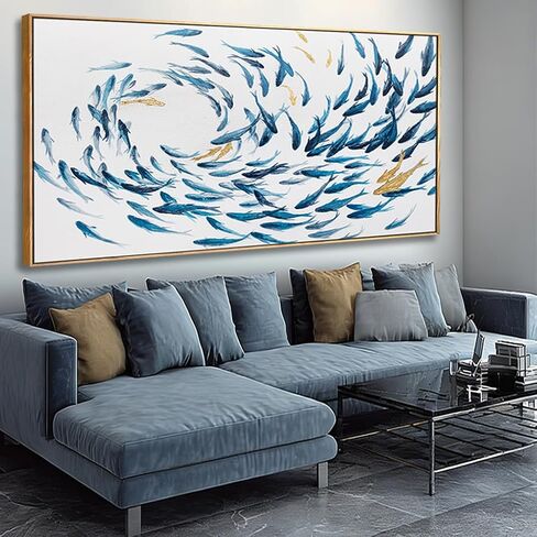 Canvas Wall Art Blue Fish Ocean Sea Framed Artwork Large Pictures Wall Decor Artwork Prints Poster Animal Arts 29"x58"for Living Room Office in Saudi Arabia