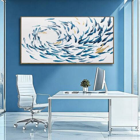 Canvas Wall Art Blue Fish Ocean Sea Framed Artwork Large Pictures Wall Decor Artwork Prints Poster Animal Arts 29"x58"for Living Room Office in Saudi Arabia