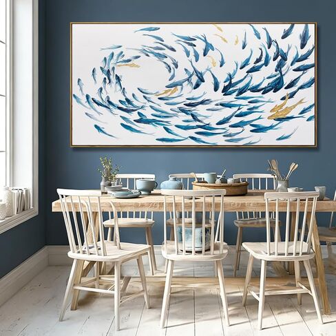 Canvas Wall Art Blue Fish Ocean Sea Framed Artwork Large Pictures Wall Decor Artwork Prints Poster Animal Arts 29"x58"for Living Room Office in Saudi Arabia