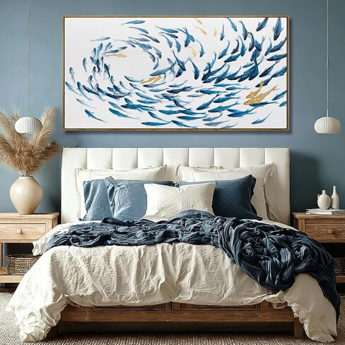 Canvas Wall Art Blue Fish Ocean Sea Framed Artwork Large Pictures Wall Decor Artwork Prints Poster Animal Arts 29"x58"for Living Room Office in Saudi Arabia