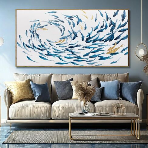 Canvas Wall Art Blue Fish Ocean Sea Framed Artwork Large Pictures Wall Decor Artwork Prints Poster Animal Arts 29"x58"for Living Room Office in Saudi Arabia
