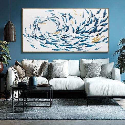 Canvas Wall Art Blue Fish Ocean Sea Framed Artwork Large Pictures Wall Decor Artwork Prints Poster Animal Arts 29"x58"for Living Room Office in Saudi Arabia