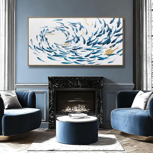 Canvas Wall Art Blue Fish Ocean Sea Framed Artwork Large Pictures Wall Decor Artwork Prints Poster Animal Arts 29"x58"for Living Room Office in Saudi Arabia