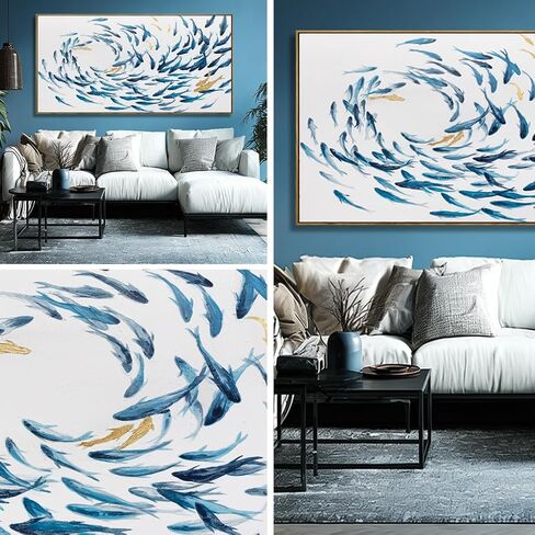 Canvas Wall Art Blue Fish Ocean Sea Framed Artwork Large Pictures Wall Decor Artwork Prints Poster Animal Arts 29"x58"for Living Room Office in Saudi Arabia