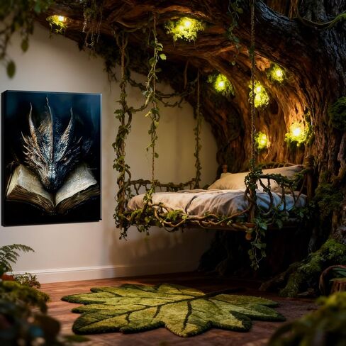 LWYANYT999 Dark Vintage Dragon & Book Canvas Wall Art - 12x16 Inch Gothic Fantasy Decor for Library & Game Room (inner frame). in Saudi Arabia