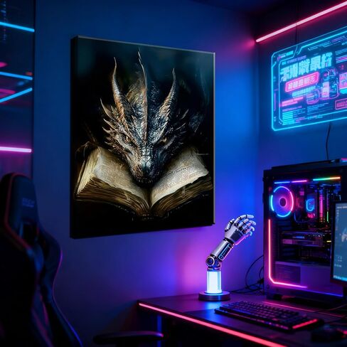 LWYANYT999 Dark Vintage Dragon & Book Canvas Wall Art - 12x16 Inch Gothic Fantasy Decor for Library & Game Room (inner frame). in Saudi Arabia
