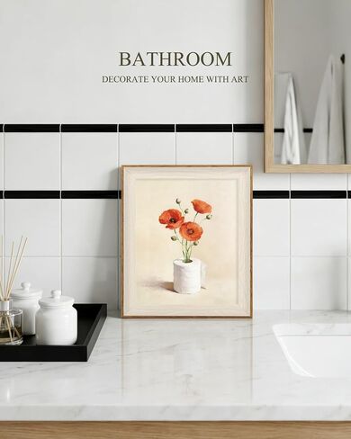 VIYYIEA Framed Canvas Wall Art, Funny Floral Bathroom Wall Art, Vintage Poppy Flower Toilet Paper Vase Painting, Cute Botanical Bathroom Decor for Guest Bath Farmhouse Wall Decor, 10x12 Inch in Saudi Arabia