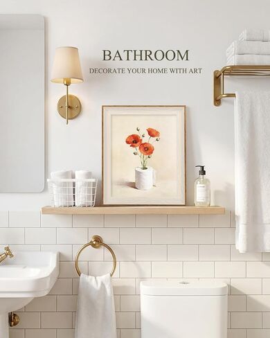 VIYYIEA Framed Canvas Wall Art, Funny Floral Bathroom Wall Art, Vintage Poppy Flower Toilet Paper Vase Painting, Cute Botanical Bathroom Decor for Guest Bath Farmhouse Wall Decor, 10x12 Inch in Saudi Arabia