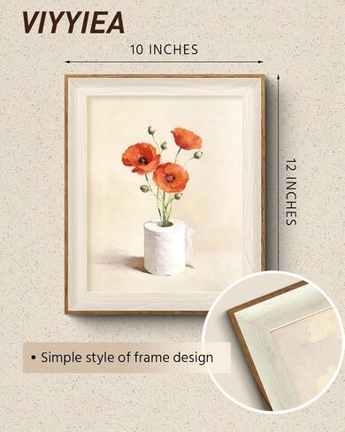 VIYYIEA Framed Canvas Wall Art, Funny Floral Bathroom Wall Art, Vintage Poppy Flower Toilet Paper Vase Painting, Cute Botanical Bathroom Decor for Guest Bath Farmhouse Wall Decor, 10x12 Inch in Saudi Arabia