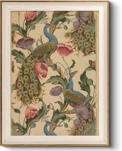 HUARCEY Framed Canvas Wall Art Vintage Peacock, Vine with Poppies Floral Print Decor, Peacock Art Print Bird Wall Art 12x16 inch, for Bedroom Bathroom Living Room Decor in Saudi Arabia