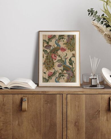 HUARCEY Framed Canvas Wall Art Vintage Peacock, Vine with Poppies Floral Print Decor, Peacock Art Print Bird Wall Art 12x16 inch, for Bedroom Bathroom Living Room Decor in Saudi Arabia