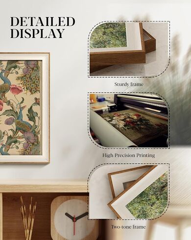 HUARCEY Framed Canvas Wall Art Vintage Peacock, Vine with Poppies Floral Print Decor, Peacock Art Print Bird Wall Art 12x16 inch, for Bedroom Bathroom Living Room Decor in Saudi Arabia