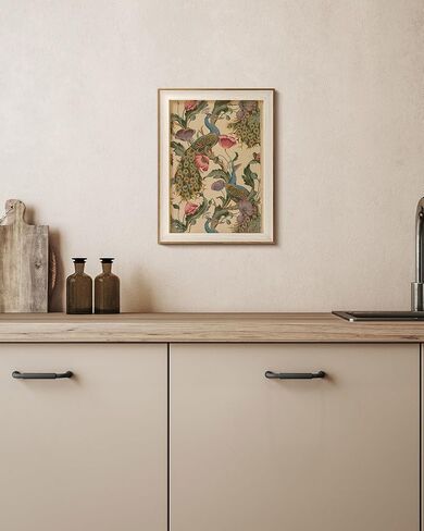 HUARCEY Framed Canvas Wall Art Vintage Peacock, Vine with Poppies Floral Print Decor, Peacock Art Print Bird Wall Art 12x16 inch, for Bedroom Bathroom Living Room Decor in Saudi Arabia