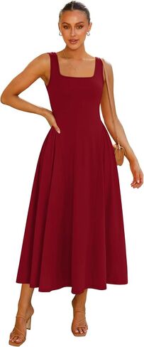 OFEEFAN Summer Dresses for Women Square Neck Corset A Line Maxi Dress Ruffle Ruched Waist Flowy Outfits in Kuwait