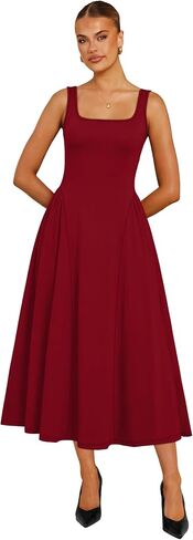 OFEEFAN Summer Dresses for Women Square Neck Corset A Line Maxi Dress Ruffle Ruched Waist Flowy Outfits in Kuwait