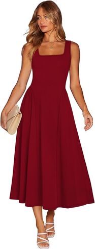 OFEEFAN Summer Dresses for Women Square Neck Corset A Line Maxi Dress Ruffle Ruched Waist Flowy Outfits in Kuwait