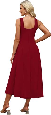 OFEEFAN Summer Dresses for Women Square Neck Corset A Line Maxi Dress Ruffle Ruched Waist Flowy Outfits in Kuwait