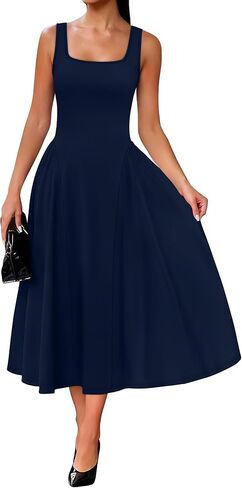 OFEEFAN Summer Dresses for Women Square Neck Corset A Line Maxi Dress Ruffle Ruched Waist Flowy Outfits in Kuwait