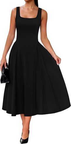 OFEEFAN Summer Dresses for Women Square Neck Corset A Line Maxi Dress Ruffle Ruched Waist Flowy Outfits in Kuwait