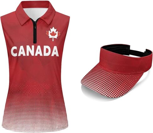 قميص بولو Irisjudy USA Golf للنساء - قمصان علوية بدون أكمام للرابع من يوليو وقبعة واقية من الشمس مجموعة ملابس صيفية بدون أكمام in Kuwait