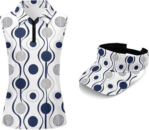 قميص بولو Irisjudy USA Golf للنساء - قمصان علوية بدون أكمام للرابع من يوليو وقبعة واقية من الشمس مجموعة ملابس صيفية بدون أكمام in Kuwait