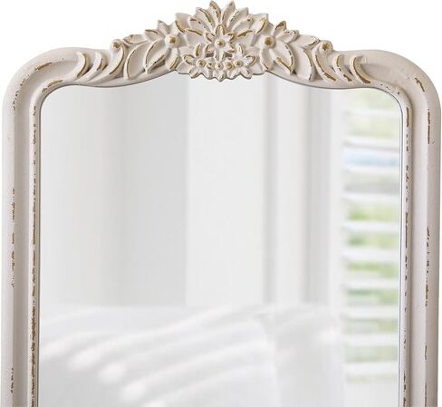 Vintage Mirror with Shelf and 4 Hooks 30 X 16 Inch, Hanging Distressed White Wood Framed Rustic Wall Mirror Decorative with Storage for Entryway Bathroom Living Room Bedroom in Kuwait